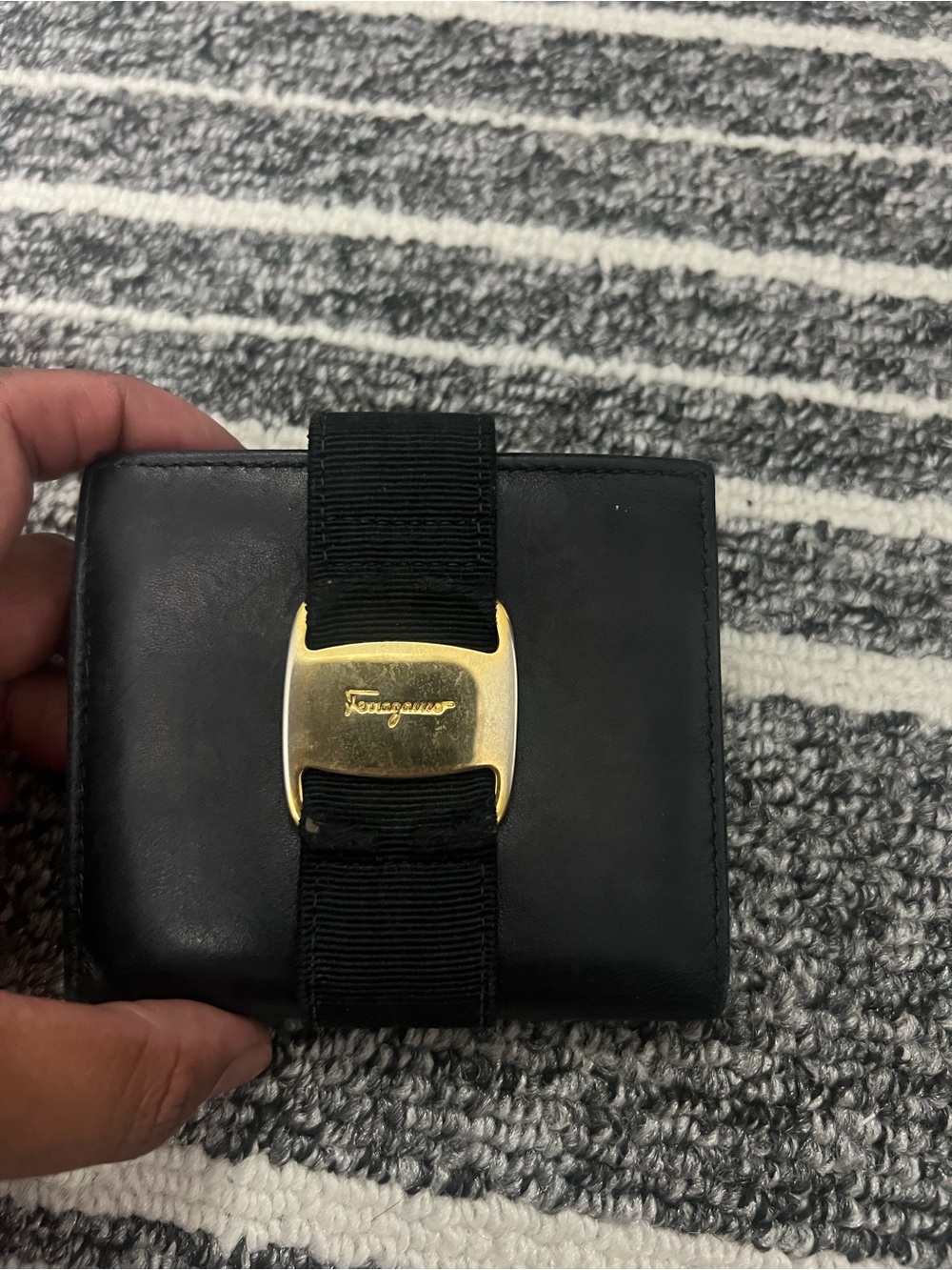 Salvatore Ferragamo Black Leather Wallet with Gold Hardware